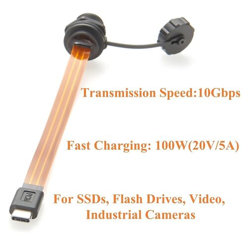 IP67 USB 3.1 Type-C Male to Female Extension Cable 10Gbps Flush Panel Mount USB 3.1 Gen2 C FPC Ribbon Flat Slim Cable 100W for Data Transfer Charging, Cabinet, Embedded PC, Automation(0.2m) in Saudi Arabia