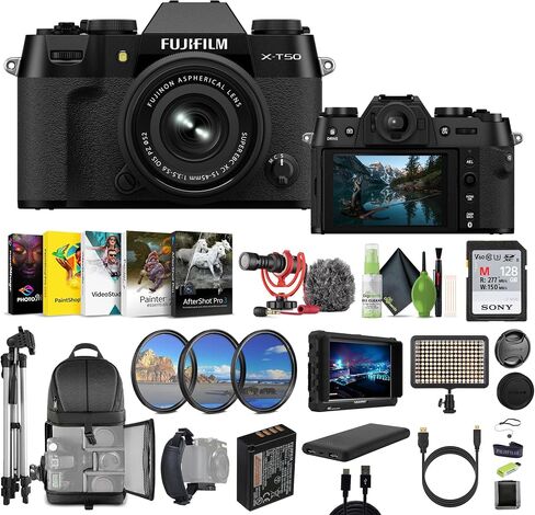FUJIFILM X-T50 Camera with 15-45mm f/3.5-5.6 Lens (Black) & Mic Bundle in Saudi Arabia