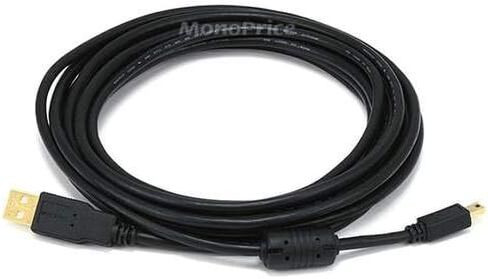 Monoprice 15-Feet USB 2.0 A Male to Mini-B 5pin Male 28/24AWG Cable with Ferrite Core (Gold Plated) (105450) in Saudi Arabia