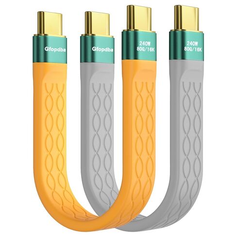 Short USB C Thunderbolt 5 Cable Compatible 5.2 inch 2 Pack, 80Gbps, 120Gbps Bandwidth, 240W PD, 8K@165Hz, 4K@540Hz for Thunderbolt 4, iPhone 17, SSD, Mac mini M4 Series, eGPU, MacBook Pro Gray/Orange in Saudi Arabia