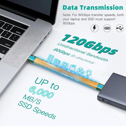 Short USB C Thunderbolt 5 Cable Compatible 5.2 inch 2 Pack, 80Gbps, 120Gbps Bandwidth, 240W PD, 8K@165Hz, 4K@540Hz for Thunderbolt 4, iPhone 17, SSD, Mac mini M4 Series, eGPU, MacBook Pro Gray/Orange in Saudi Arabia