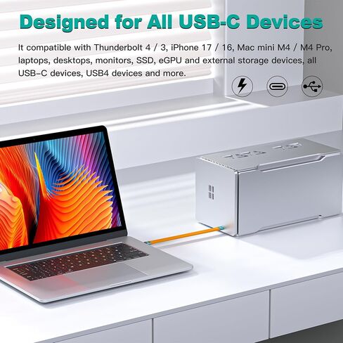 Short USB C Thunderbolt 5 Cable Compatible 5.2 inch 2 Pack, 80Gbps, 120Gbps Bandwidth, 240W PD, 8K@165Hz, 4K@540Hz for Thunderbolt 4, iPhone 17, SSD, Mac mini M4 Series, eGPU, MacBook Pro Gray/Orange in Saudi Arabia