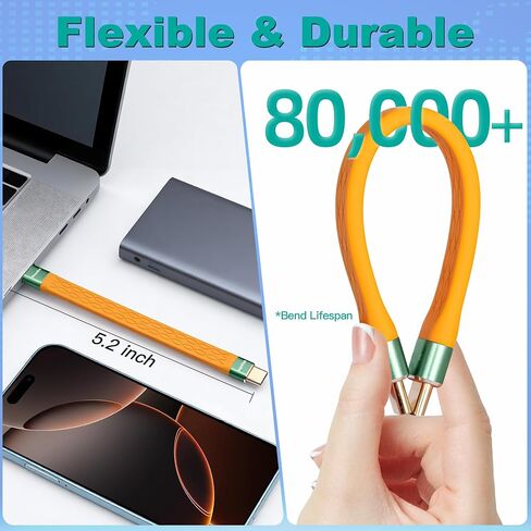 Short USB C Thunderbolt 5 Cable Compatible 5.2 inch 2 Pack, 80Gbps, 120Gbps Bandwidth, 240W PD, 8K@165Hz, 4K@540Hz for Thunderbolt 4, iPhone 17, SSD, Mac mini M4 Series, eGPU, MacBook Pro Gray/Orange in Saudi Arabia