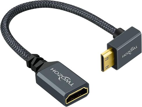 Twozoh Angled Mini HDMI to HDMI Adapter Cable 0.6FT，Nylon Braided Downward Angled 90° Degree Extension Cable Support 3D/4K 1080p in Saudi Arabia