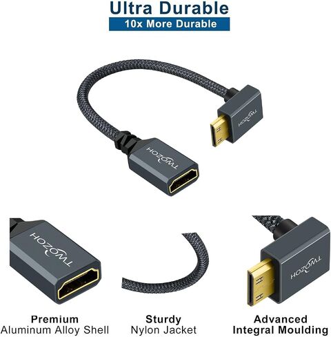 Twozoh Angled Mini HDMI to HDMI Adapter Cable 0.6FT，Nylon Braided Downward Angled 90° Degree Extension Cable Support 3D/4K 1080p in Saudi Arabia