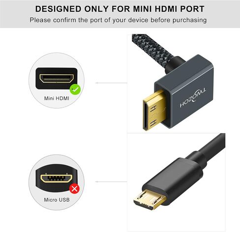 Twozoh Angled Mini HDMI to HDMI Adapter Cable 0.6FT，Nylon Braided Downward Angled 90° Degree Extension Cable Support 3D/4K 1080p in Saudi Arabia