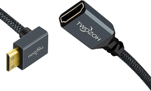 Twozoh Angled Mini HDMI to HDMI Adapter Cable 0.6FT，Nylon Braided Downward Angled 90° Degree Extension Cable Support 3D/4K 1080p in Saudi Arabia