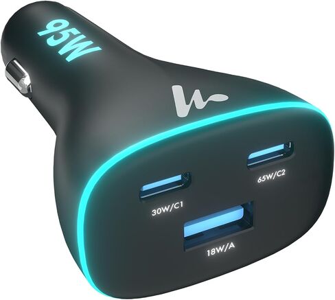 PD 95W Superfast Charging 2.0 Wozoyo Car Charger, with 2XType C & USB-A, PPS & QC 3.0, Triple Port (65W + 30W + 18W), 12V–24V Compatible, Multi-Layer Protection, 2-Years Manufacturer Warranty in Kuwait