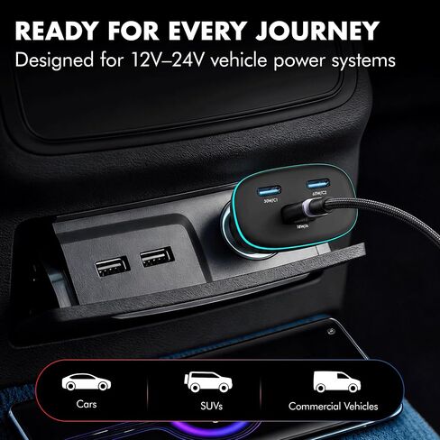 PD 95W Superfast Charging 2.0 Wozoyo Car Charger, with 2XType C & USB-A, PPS & QC 3.0, Triple Port (65W + 30W + 18W), 12V–24V Compatible, Multi-Layer Protection, 2-Years Manufacturer Warranty in Kuwait