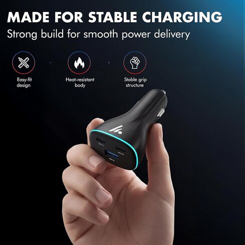 PD 95W Superfast Charging 2.0 Wozoyo Car Charger, with 2XType C & USB-A, PPS & QC 3.0, Triple Port (65W + 30W + 18W), 12V–24V Compatible, Multi-Layer Protection, 2-Years Manufacturer Warranty in Kuwait