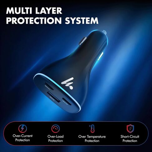 PD 95W Superfast Charging 2.0 Wozoyo Car Charger, with 2XType C & USB-A, PPS & QC 3.0, Triple Port (65W + 30W + 18W), 12V–24V Compatible, Multi-Layer Protection, 2-Years Manufacturer Warranty in Kuwait