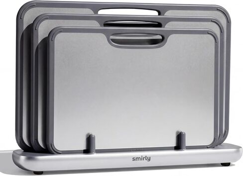 SMIRLY Titanium Cutting Board for Kitchen, with Holder, 3 Pack, Silver in Saudi Arabia