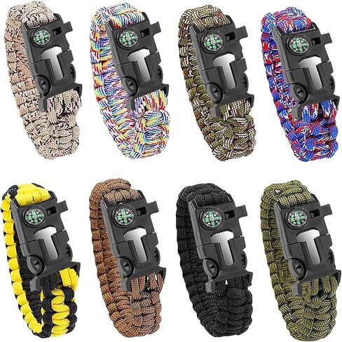 Survival Paracord Bracelet 8 Pack with Fire Starter Compass Whistle in Saudi Arabia