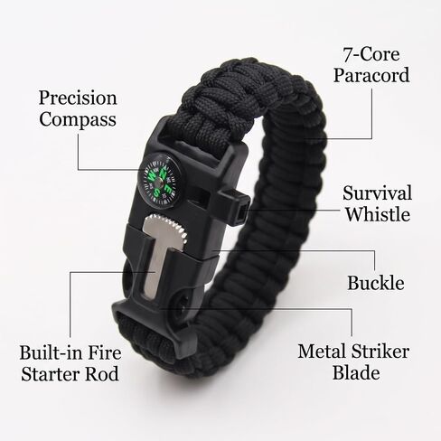 Survival Paracord Bracelet 8 Pack with Fire Starter Compass Whistle in Saudi Arabia