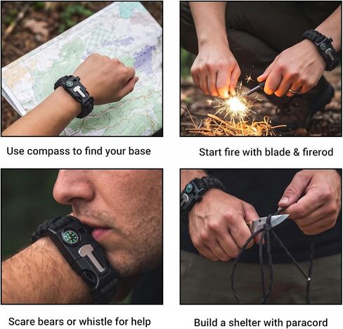 Survival Paracord Bracelet 8 Pack with Fire Starter Compass Whistle in Saudi Arabia