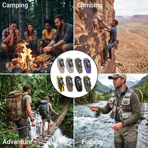Survival Paracord Bracelet 8 Pack with Fire Starter Compass Whistle in Saudi Arabia