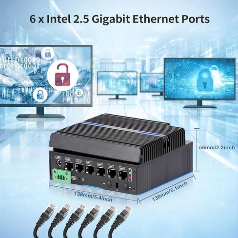 Fanless Firewall Mini PC 4X Intel 2.5GbE i226-V LAN 8GB DDR4 240GB SSD Intel Core 6006U CPU Gateway Router Network, AES NI Support HDD Test with pf-Sense/opn-Sense in Saudi Arabia