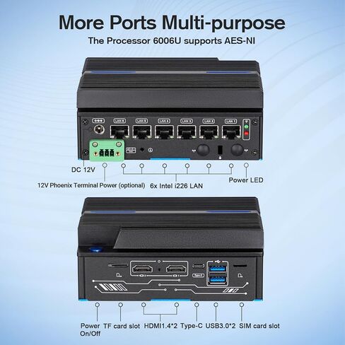 Fanless Firewall Mini PC 4X Intel 2.5GbE i226-V LAN 8GB DDR4 240GB SSD Intel Core 6006U CPU Gateway Router Network, AES NI Support HDD Test with pf-Sense/opn-Sense in Saudi Arabia