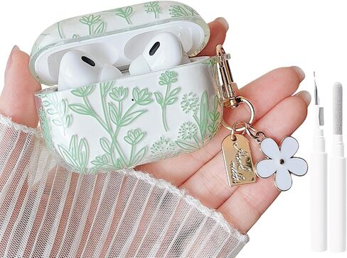 MINSCOSE for AirPods Pro/Pro 2 Clear Case,Cute Lace Flower Pattern Design with Trendy Keychain,Soft TPU Protective Shockproof Cover with Cleaner Kit for Girls Women for AirPods Pro/Pro 2-Black in Saudi Arabia