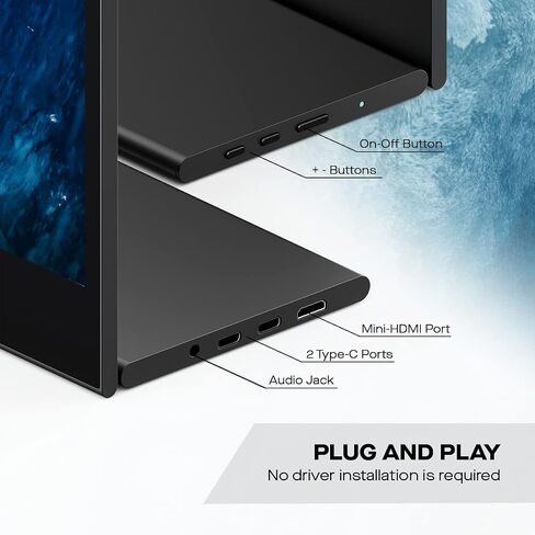 نظرة سريعة على كابل USB 2 في 1، شاشة Mobile Pixels 16 بوصة FHD 1080P، شاشة السفر مع مكبرات صوت مزدوجة، تعديل الإمالة وعدم الانزلاق، توصيل HDMI USB C وتشغيل شاشة إضافية in Kuwait