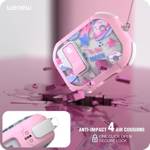 WENEW Case for AirPods Pro & Pro 2 Case Cover Secure Lock Snap Switch Clip Cleaner Kit Lanyard Women Stylish Universe Moon Full Body Hard Shell Front LED Visible (Pink Universe, AirPods Pro & Pro 2) in Kuwait