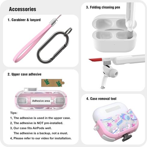WENEW Case for AirPods Pro & Pro 2 Case Cover Secure Lock Snap Switch Clip Cleaner Kit Lanyard Women Stylish Universe Moon Full Body Hard Shell Front LED Visible (Pink Universe, AirPods Pro & Pro 2) in Kuwait