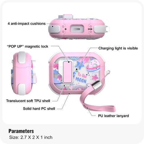 WENEW Case for AirPods Pro & Pro 2 Case Cover Secure Lock Snap Switch Clip Cleaner Kit Lanyard Women Stylish Universe Moon Full Body Hard Shell Front LED Visible (Pink Universe, AirPods Pro & Pro 2) in Kuwait