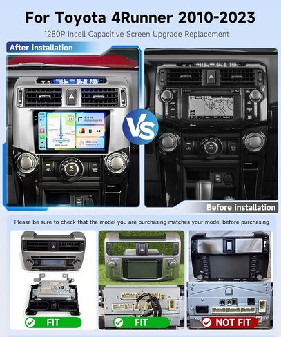 4 Core 4+128G Android Car Stereo for Toyota 4Runner 2010-2023 with DSP Wireless Carplay Android Auto, Sellrich 9 inch 1280*720 Incell Touchscreen Radio Bluetooth 5.0 GPS Wifi FM/RDS SWC Backup Camera in Kuwait