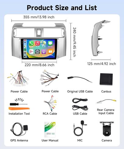 4 Core 4+128G Android Car Stereo for Toyota 4Runner 2010-2023 with DSP Wireless Carplay Android Auto, Sellrich 9 inch 1280*720 Incell Touchscreen Radio Bluetooth 5.0 GPS Wifi FM/RDS SWC Backup Camera in Kuwait