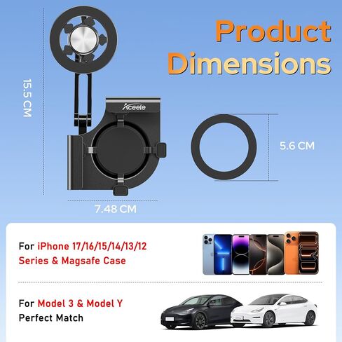Aceele Phone Holder for Tesla Model 3 & Y, Metal Frame Magnetic Phone Mount in Kuwait