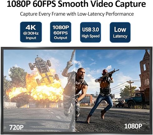 HDMI Capture Card USB 3.0, 1080P 60FPS Video Capture Card, 4K@30Hz HDMI to USB A Capture Adapter for Streaming, Gaming, Recording, OBS, PS5, Xbox, Switch, DSLR Camera, Windows Mac Linux in Kuwait
