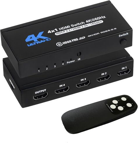 4K@60Hz HDMI Switch 3 in 1 Out, HDMI Switcher Selector with Remote Supports 4K 3D 1080P HDR HDMI 2.0 HDCP 2.2 Compatible with Nintendo Switch PS5/4/3 Xbox Roku TV Fire Stick Blu-Ray Player in Saudi Arabia