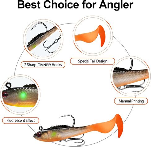 TRUSCEND Fishing Lures for Bass Trout, Jighead Lure Durable Soft Swimbait, Well-Made Lifelike Swim Baits, Jigging Lure for Bass Crippie Trout Walleye, Fishing Gear Gifts for Men in Saudi Arabia