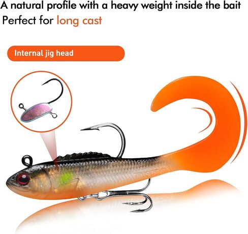 TRUSCEND Fishing Lures for Bass Trout, Jighead Lure Durable Soft Swimbait, Well-Made Lifelike Swim Baits, Jigging Lure for Bass Crippie Trout Walleye, Fishing Gear Gifts for Men in Saudi Arabia
