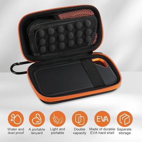 حافظة القرص الصلب، حافظة القرص الصلب الخارجي المحمولة لـ SanDisk Extreme Pro/SanDisk Extreme Portable External SSD 500GB 1TB 2TB، حقيبة تخزين صلبة للسفر - برتقالي in Kuwait