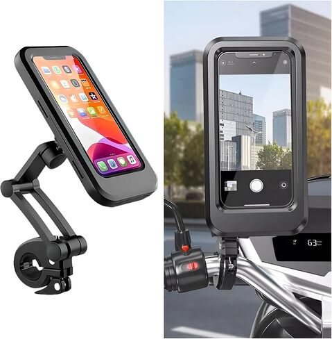 Zpana Motorcycle Phone Holder, 360° Free Rotation Magnetic Touch Sensitive Bike Cell Phone Mount, Anti-Theft Waterproof Bicycle Smartphone Handlebar Clip, Compatible with Motorbike Scooter in Kuwait