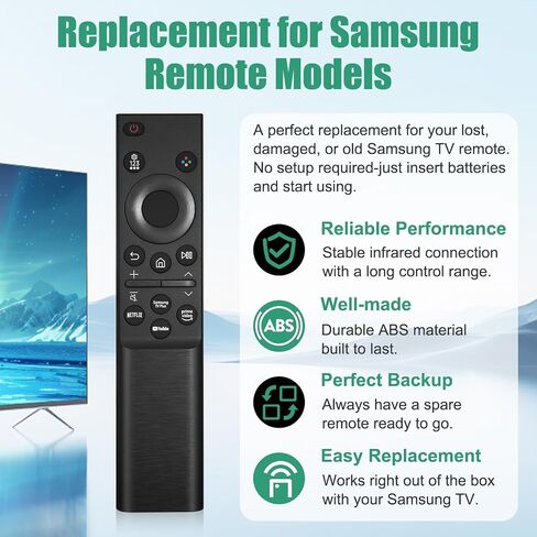BN59-01484A Infrared Remote Control, Replacing for Samsung smart TV Crystal - for Netflix Prime Video for YouTube hotkeys - Voice-Free, no Settings Required in Saudi Arabia