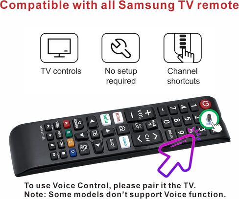 Replacement for Samsung TV Remote, Voice Control, Compatible with 2019-2025 Samsung Smart TV, LED, QLED, Crystal UHD, 2-Year Warranty in Saudi Arabia