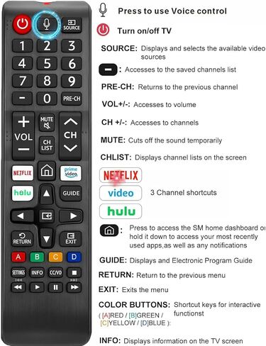 Replacement for Samsung TV Remote, Voice Control, Compatible with 2019-2025 Samsung Smart TV, LED, QLED, Crystal UHD, 2-Year Warranty in Saudi Arabia