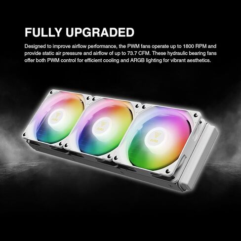 مبرد سائل GAMDIAS Aura GL360 Digital WH 360mm AIO CPU، شاشة رقمية 2.1 بوصة، 3X 120mm PWM ARGB Fans، 1800 دورة في الدقيقة، قاعدة نحاسية، Intel LGA 1851/1700 & AMD AM5/AM4، أبيض in Kuwait