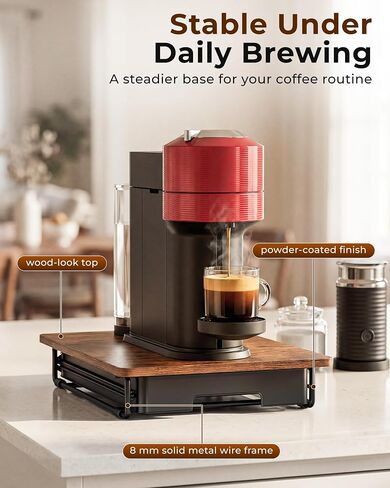 EVERIE Coffee Pod Drawer Compatible with Nespresso Vertuo Capsules, Low Profile Wooden Pod Holder, 24-Slot Rustic Brown Organizer with Metal Frame, 15.9 x 12 x 3 In in Kuwait