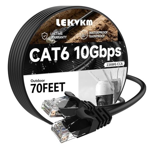Cat 6 Ethernet Cable 200 ft, Outdoor PE Waterproof & UV‑Resistant, 23AWG CCA, Heavy‑Duty Jacket for Direct Burial & Conduit Runs, Up to 10Gbps PoE Compatible, with Green Head in Saudi Arabia