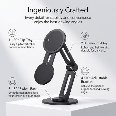 Magnetic Laptop Phone Holder, 360° Rotating Mount Compatible for MagSafe, MacBook, PC Monitor Screen Stand for Tesla, Black in Saudi Arabia