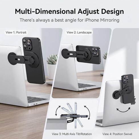 Magnetic Laptop Phone Holder, 360° Rotating Mount Compatible for MagSafe, MacBook, PC Monitor Screen Stand for Tesla, Black in Saudi Arabia