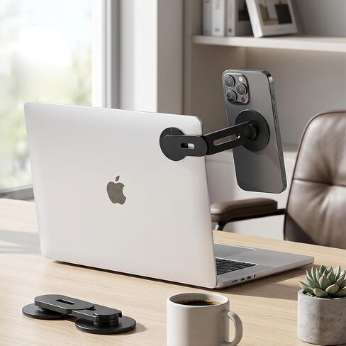 Magnetic Laptop Phone Holder, 360° Rotating Mount Compatible for MagSafe, MacBook, PC Monitor Screen Stand for Tesla, Black in Saudi Arabia