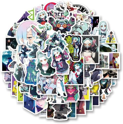 62pcs Edgerunners Anime Stickers Pack, Aesthetic Cartoon Cute Vinyl Waterproof Decals for Water Bottle,Laptop,Phone,Skateboard,Scrapbooking,Bumper for Party Supply in Saudi Arabia