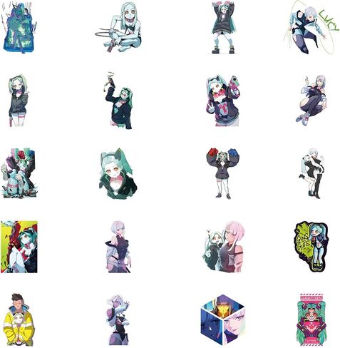 62pcs Edgerunners Anime Stickers Pack, Aesthetic Cartoon Cute Vinyl Waterproof Decals for Water Bottle,Laptop,Phone,Skateboard,Scrapbooking,Bumper for Party Supply in Saudi Arabia