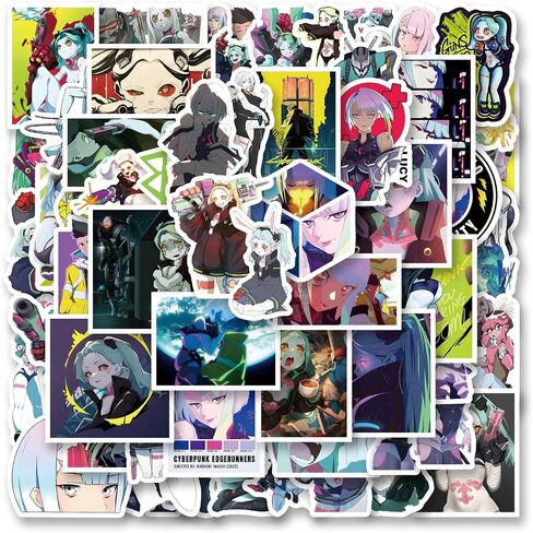 62pcs Edgerunners Anime Stickers Pack, Aesthetic Cartoon Cute Vinyl Waterproof Decals for Water Bottle,Laptop,Phone,Skateboard,Scrapbooking,Bumper for Party Supply in Saudi Arabia
