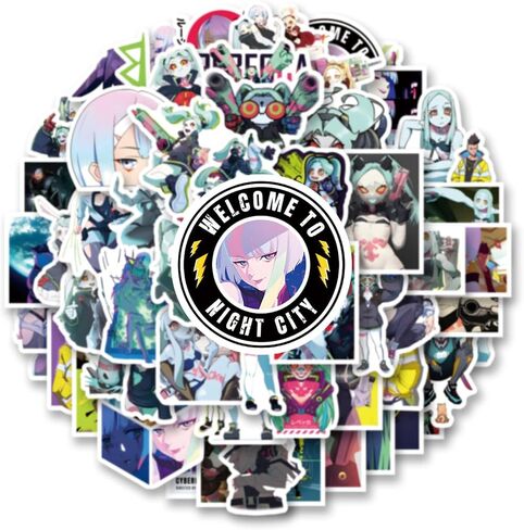62pcs Edgerunners Anime Stickers Pack, Aesthetic Cartoon Cute Vinyl Waterproof Decals for Water Bottle,Laptop,Phone,Skateboard,Scrapbooking,Bumper for Party Supply in Saudi Arabia