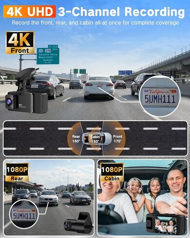 WECOOL 4K UHD 3 Channel Dash Cam Front and Rear Inside in Kuwait